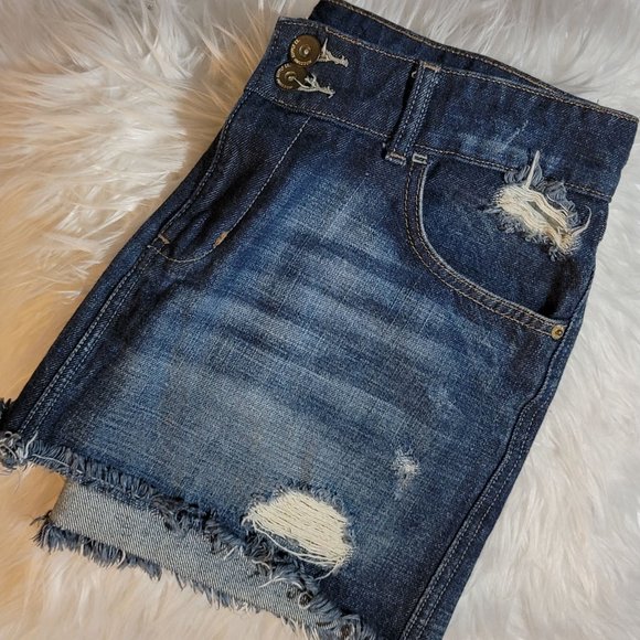 Sexy Mossimo Supply Co. Distressed Denim Skirt Size Large - Picture 8 of 8